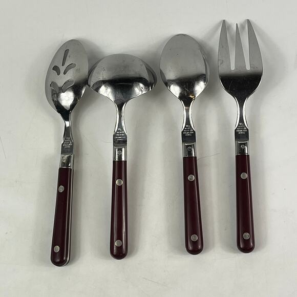 Washington Forge Mardi Gras Burgundy Stainless Korea 4Pc Serving Utensil Set Vtg - Picture 2 of 5